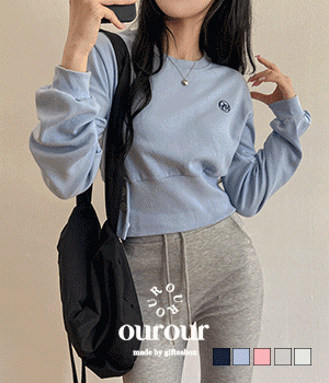 [당일출고/무료배송] #OurOurMade, 입었을때 더예쁜! 아워자수 단추 시보리 크롭 맨투맨