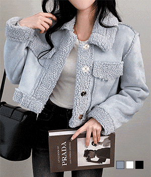 [무료배송] 러블리한 겨울필수템, 뽀글이 양털 카라 포켓 크롭 무스탕 자켓